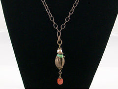 Antiqued Etched Oval Chain with Antiqued Tulip, Various Stones & Pearl (Web-157)