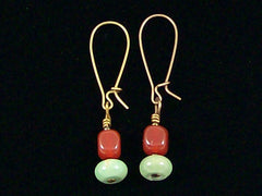 Antiqued medium earrings w/ Truquoise and carnelian (Web-244)