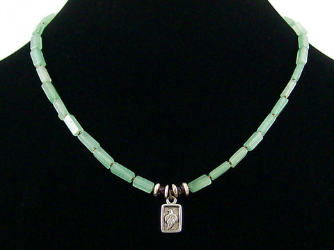 Green aventurine square choker necklace with Leaf charm (Web-46)