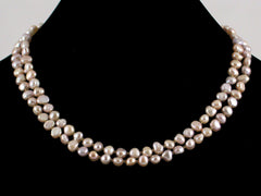Small Mauve Pearl 2-Strand Choker Necklace (Web-49)