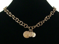 Antiqued Chain with stampings and mother of pearl cabochon (Web-150)