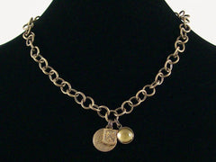 Antiqued Chain with stampings and quartz crystal cabochon (Web-151)