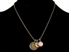 Antiqued ball chain with stampings and rose quartz cabochon (Web-152)