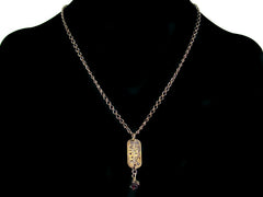 Antiqued ladder chain with hand-stamping & garnet crystal (Web-154)