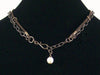 Antiqued etched chain with stamped charms, pearl & leather (Web-167)