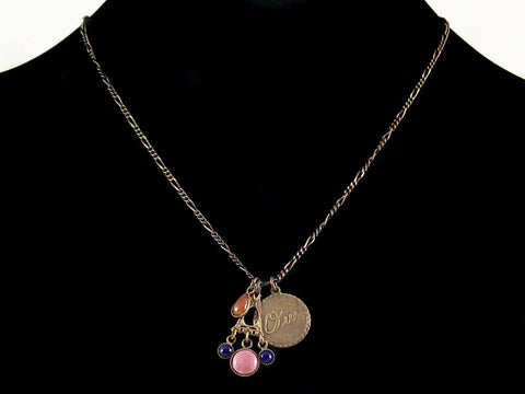 Antiqued figaro chain with stamped charm & cabachons (Web-173)