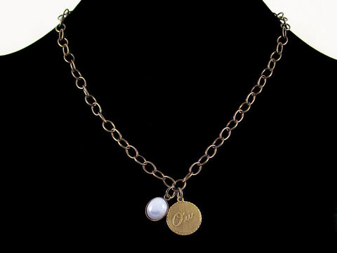 Antiqued oval chain with chalcedony cabachon (Web-179)