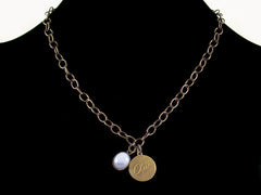 Antiqued oval chain with chalcedony cabachon (Web-179)