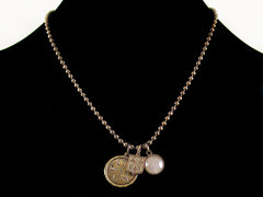 Antiqued ball chain with stampings & rose quartz (Web-180)