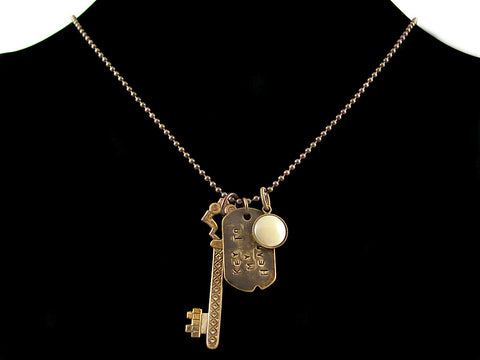 Antiqued ball chain with charms, stampings & cabochons (Web-183)