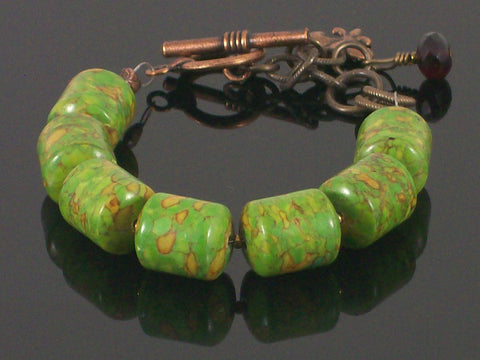 Single-strand Mosaic jasper toggle bracelet (Web-190)