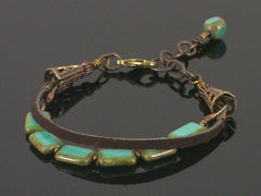 2-strand Turquoise crystal & leather bracelet (Web-192)