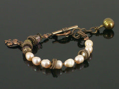 Single-strand Pearl, crystal & charms toggle bracelet (Web-193)