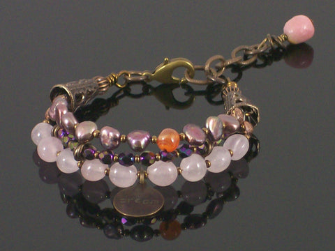 Multi-strand Crystal, pearl, stone & charm bracelet (Web-196)