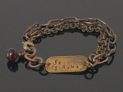 Multi-strand Antiqued chain with Hand-stamped dogtag bracelet (Web-203)