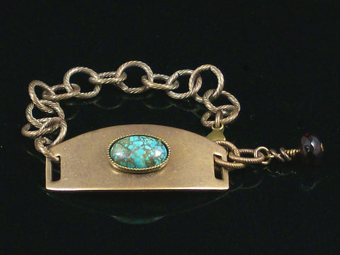 Antiqued ID Bracelet with Turquoise Cabochon (Web-204)