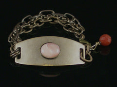 Multi-Strand Antiqued ID Bracelet with Pink/Peach Shell Cabochon (Web-207)