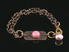 Multi-strand Antiqued Chain with Rhodonite Cabochon Bracelet (Web-208)