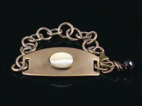 Antiqued ID Bracelet with Mother of Pearl cabochon (Web-210)