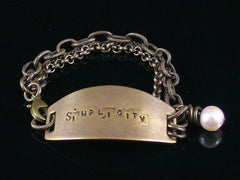 Multi-strand Antiqued Chain with Hand-stamped ID Bracelet (Web-213)