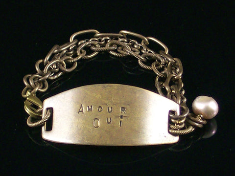 Multi-strand Antiqued Chain with Hand-stamped ID Bracelet (Web-214)