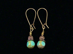 Antiqued medium earrings w/ Turquoise crystal (Web-226)