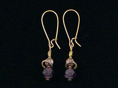 Antiqued medium earrings w/ Amethyst crystal and melon bead (Web-232)