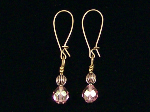 Antiqued medium earrings w/ antiqued Rose crystal and melon bead (Web-236)
