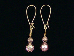 Antiqued medium earrings w/ antiqued Rose crystal and melon bead (Web-236)