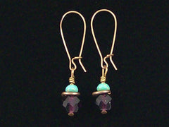 Antiqued medium earrings w/ Amethyst w/ turquoise crystal (Web-239)