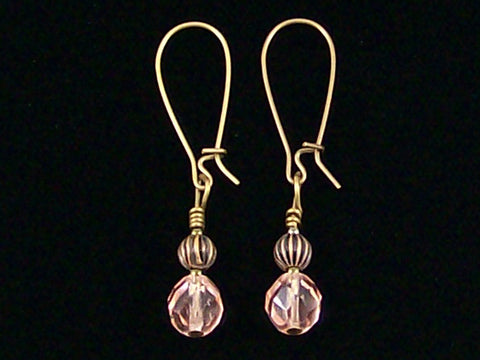 Antiqued medium earrings w/ Rose crystal and melon bead (Web-241)