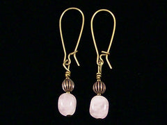 Antiqued medium earrings w/ Rose Quartz and melon bead (Web-247)