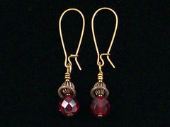Antiqued medium earrings w/ Garnet crystal (Web-248)
