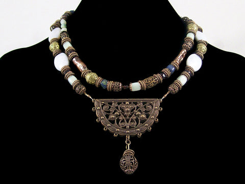 Large blue chalcedony 2-strand choker (Web-250)