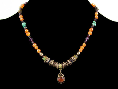 Antiqued Carnelian and multi stone drop choker (Web-255)