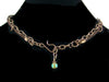 2-Strand Antiqued chain, leather and turquoise drop Choker  (Web-260)