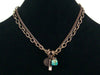 2-Strand Antiqued chain, leather and turquoise drop Choker  (Web-260)