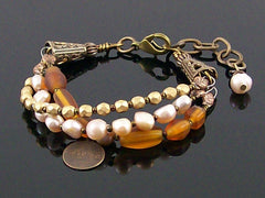 Multi-strand Crystal, pearl & charm bracelet (Web-266)