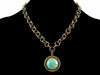 Antiqued round chain with brass disc-set turquoise (Web-273)