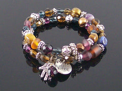 Crystal, stone and pearl coil metal charm bracelet (Web-287)