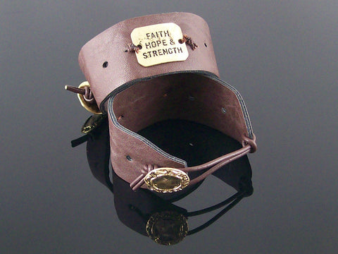 Simple leather cuff bracelet with stamping (Web-289)