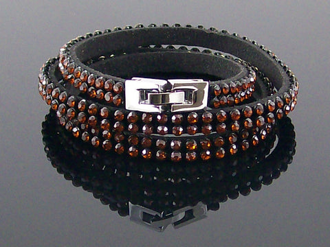 Brown crystal rhinestone studded wrap bracelet (Web-295)