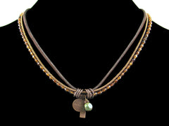 3-Strand Crystal Choker with Charms & Leather (Web-297)