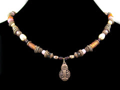 Antiqued multi stone and pearl drop choker (Web-300)