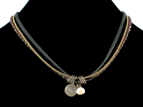 3-Strand Crystal choker with charms & leather (Web-34)