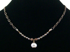 2-Strand Antiqued Chain Choker with Crystal & Drop (Web-39)