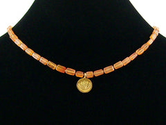Carnelian square choker necklace with Lotus charm (Web-45)