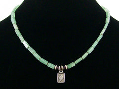Green aventurine square choker necklace with Leaf charm (Web-46)