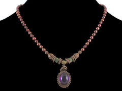 Amethyst cabochon choker necklace with cranberry pearl & turquoise (Web-51)